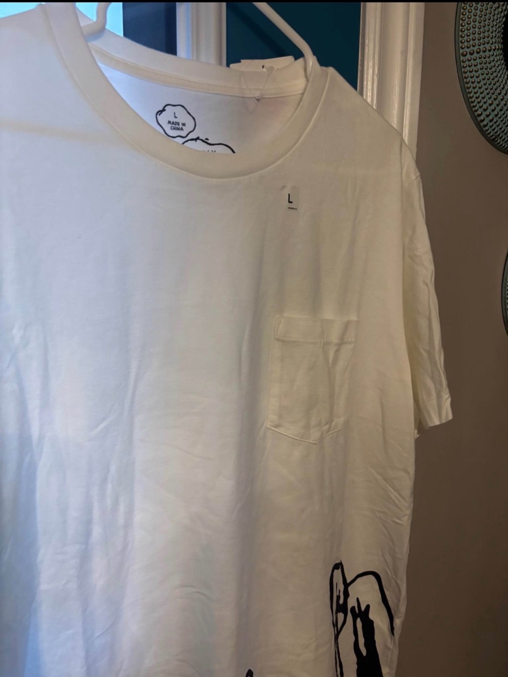 KAWS collab Peanuts Graphic Pocket Tee with Black Cartoon Print - Picture 4 of 4